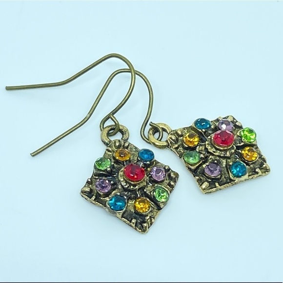 Colorful Jeweled Dainty Dangle Earrings - Picture 3 of 8